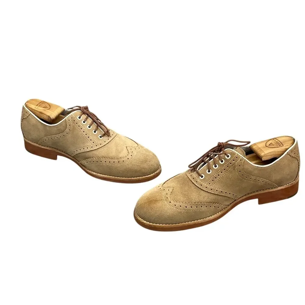 Johnston & Murphy Tan Taupe Suede Sheepskin Leather Oxford Dress Shoe Men 9M
